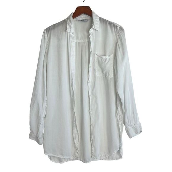 Zara Z1975 Denim Womens Chambray Long Sleeve Button Up Shirt White Size Small - Picture 10 of 14